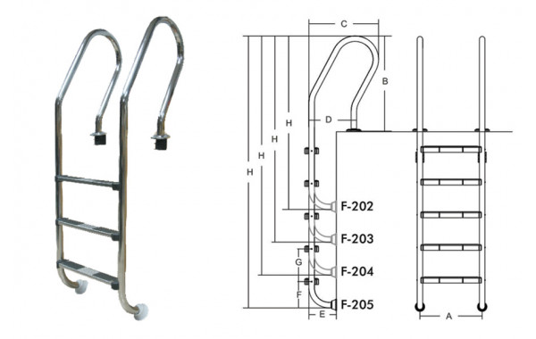 Лестница для бассейнов серии F F203 ПТК Спорт 021-0532 600_380