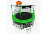Батут i-Jump Classic Basket 16FT 488 см с нижней сетью и лестницей зеленый