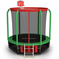 Батут perfexo, 14FT, 427 см с сеткой, лестницей, баскетбольным кольцом и сумкой для обуви Красный-зеленый