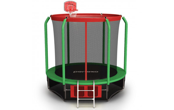 Батут perfexo, 14FT, 427 см с сеткой, лестницей, баскетбольным кольцом и сумкой для обуви Красный-зеленый 600_380