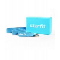 Блок и ремень для йоги, комплект Star Fit YB-205 синий пастель