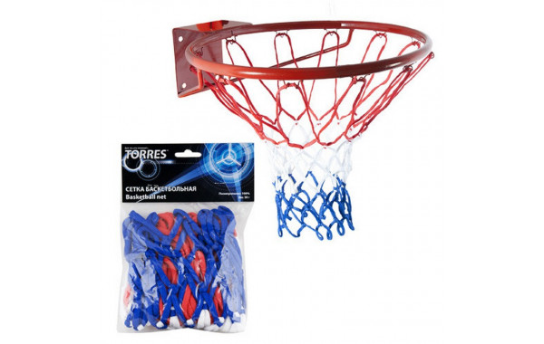 Сетка баскетбольная Torres нить 4мм SS11050 бело-сине-красная 600_380