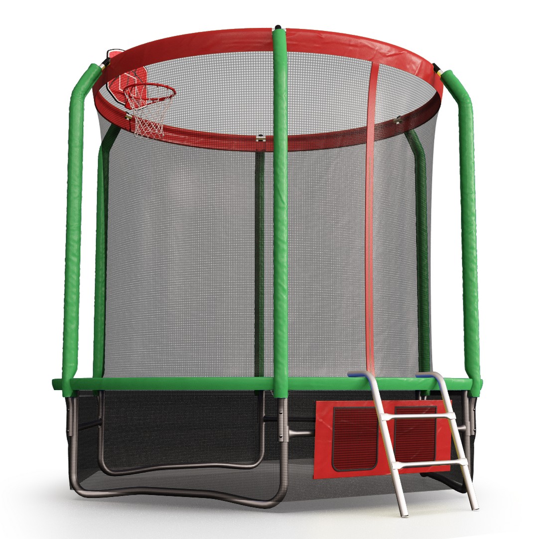 Батут perfexo, 14FT, 427 см с сеткой, лестницей, баскетбольным кольцом и сумкой для обуви Красный-зеленый 1080_1082