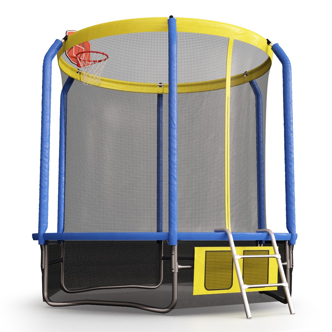 Батут Perfexo, 14FT, 427 см с сеткой, лестницей, баскетбольным кольцом и сумкой для обуви Синий-желтый 1080_1080