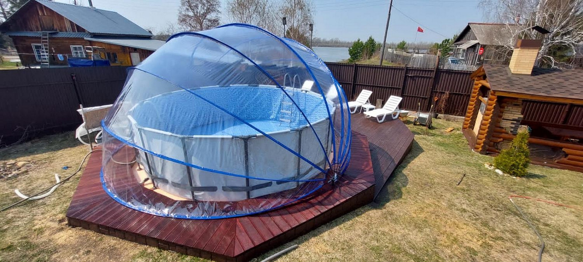 Круглый купольный тент павильон d550см Pool Tent для бассейнов и СПА PT550-G серый 2000_900