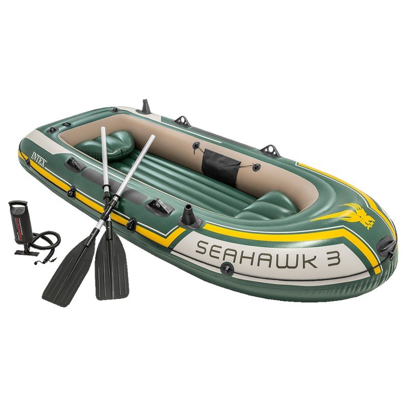 Лодка Intex Seahawk 3 Set надувная, 3-х местная, с пластмассовыми веслами и насосом 68380 800_800