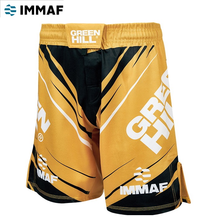 Шорты Green Hill MMA SHORT IMMAF approved MMI-4022, черно-золотой 700_700