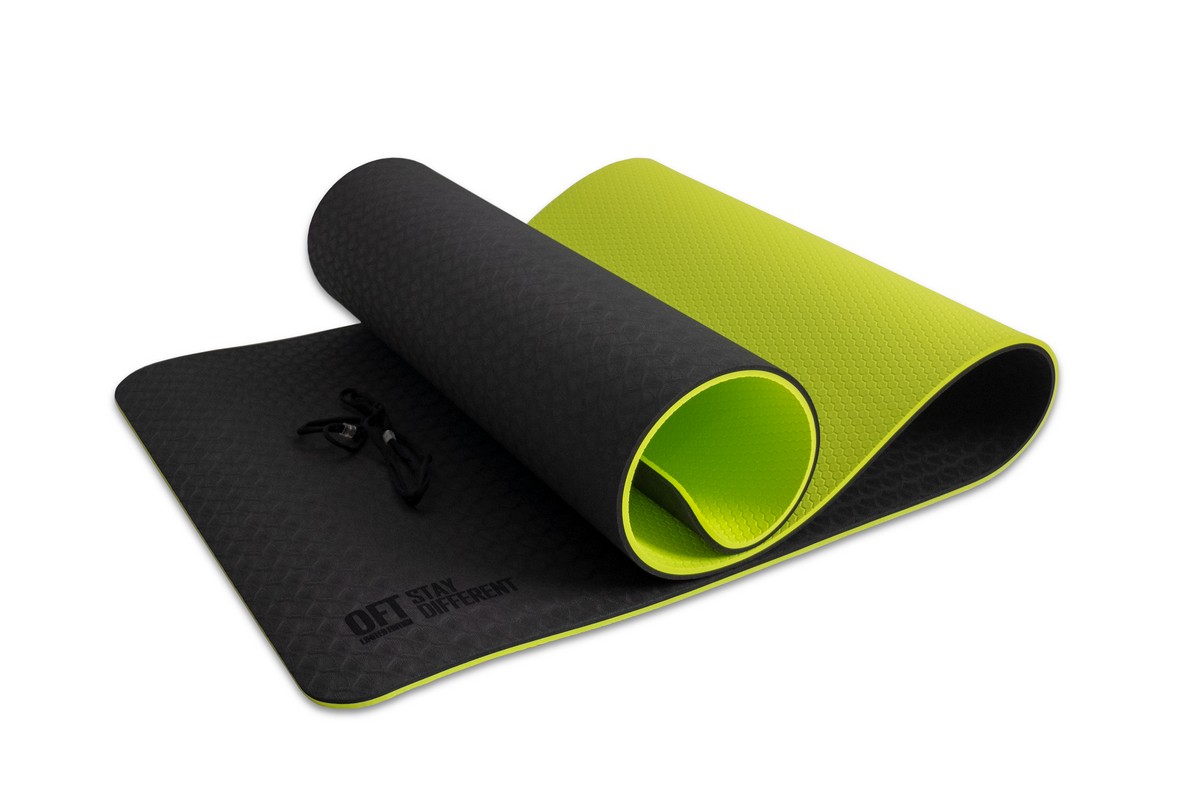 Коврик для йоги Original Fit.Tools FT-YGM10-TPE-BG 10 мм двухслойный TPE черно-зеленый 1195_800