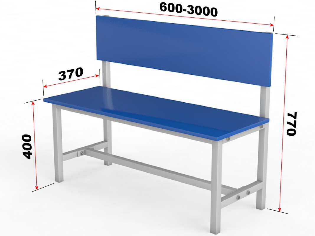 Скамейка для раздевалки со спинкой односторонняя (настил ЛДСП), 50см Glav 10.700-500 1067_800