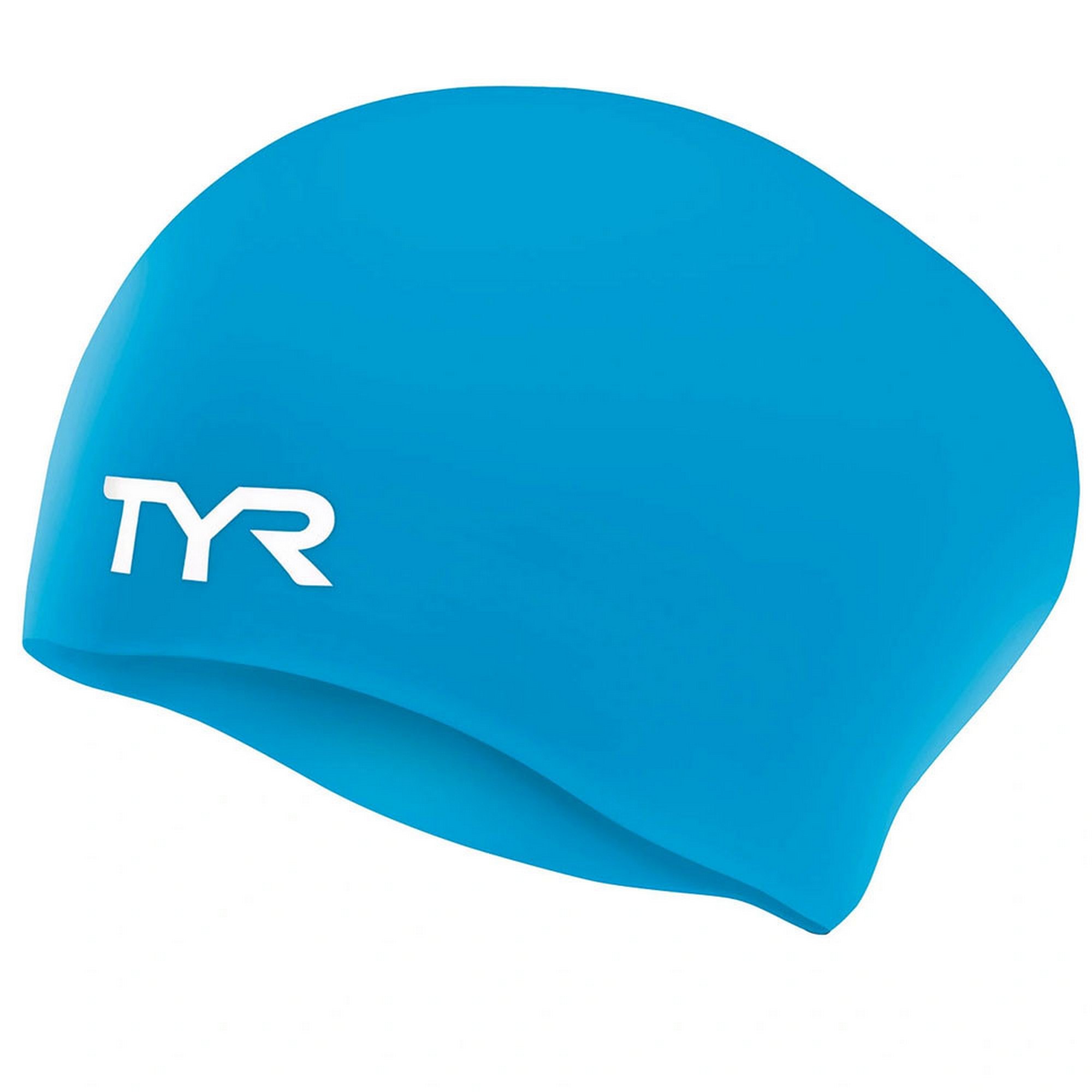 Шапочка для плавания подростковая TYR Long Hair Wrinkle-Free Silicone Cap Jr LCSJRL-420 голубой 2000_2000