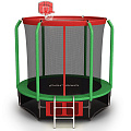 Батут perfexo, 14FT, 427 см с сеткой, лестницей, баскетбольным кольцом и сумкой для обуви Красный-зеленый 120_120